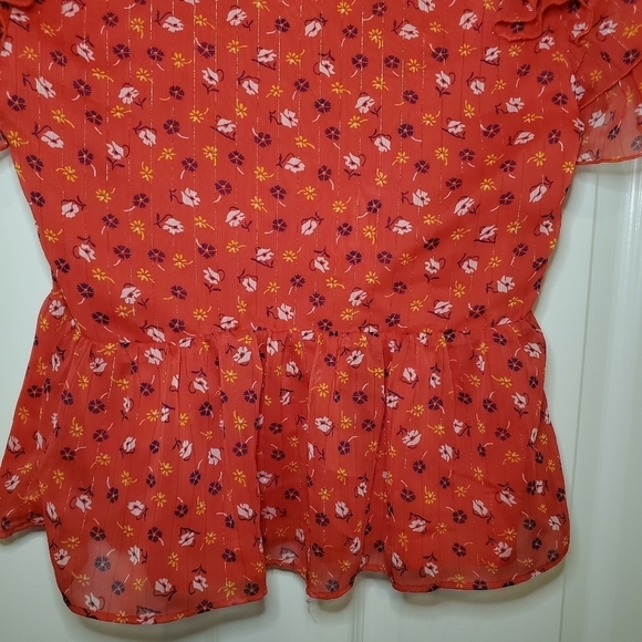 Madewell Tiered-Sleeve Peplum Top in Metallic Prairie Posies Sz 4 - Picture 9 of 13